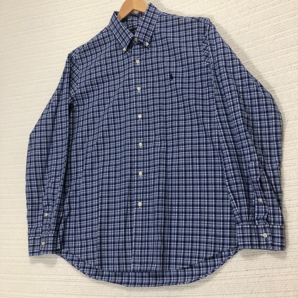 Ralph Lauren Blue and White Plaid Button Down Long Sleeve Shirt Classic Fit L